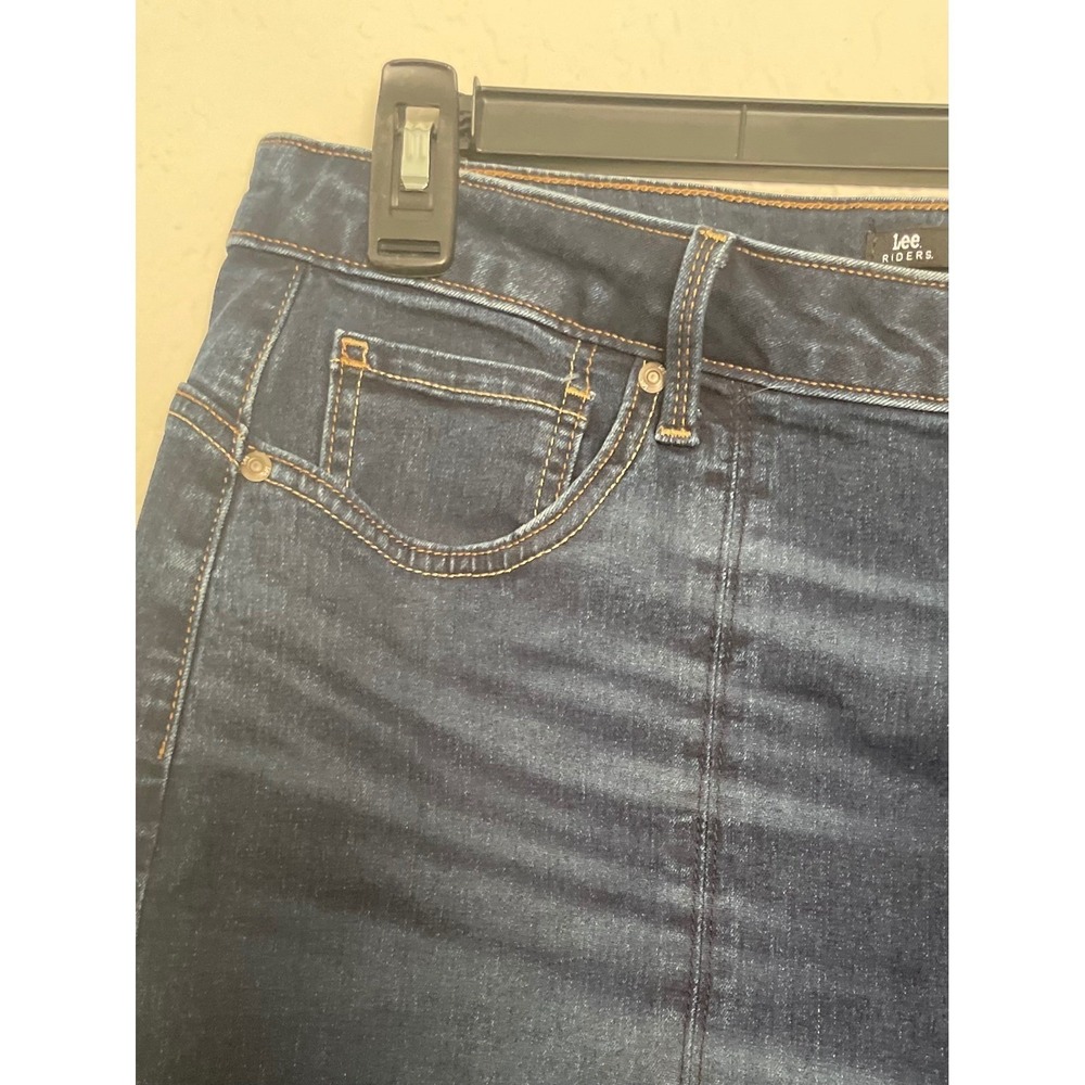 Lee Riders Shape Illusions Denim Skirt Dark Wash Stretch Mini Skirt Womens - Picture 2 of 11